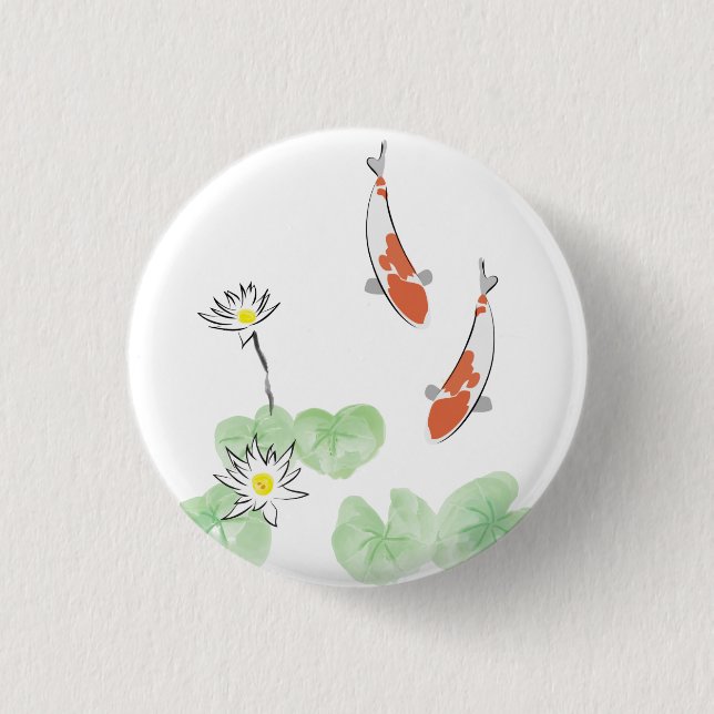 Koi Pond - White Background Round Button (Front)