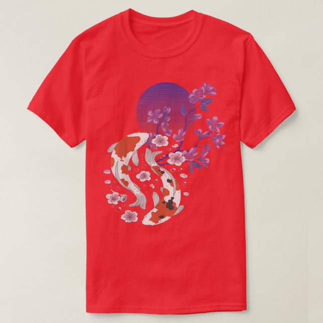 Koi Sakura Tree Yin Yang Spring Cherry Blossom Flo T-Shirt (Design Front)