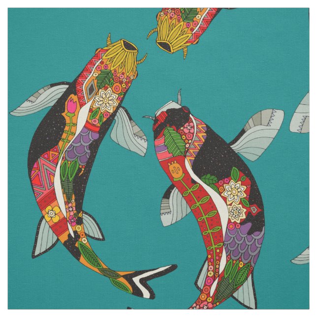 koi teal fabric (Swatch)