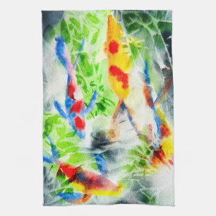 Koi Watercolor fish fine art Tea Towel