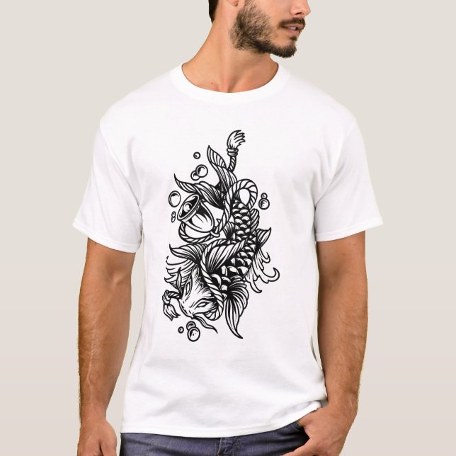 Koi with bells and rope tattoo design T-Shirt (Front)