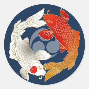Koi with Mon japanese style decal Classic Round Sticker