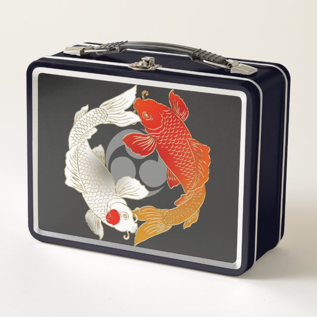 Koi with Mon japanese style Metal Lunch Box (Front)
