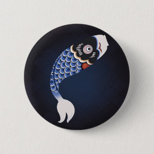 Koinobori - Blue Japanese Fish Flag 6 Cm Round Badge