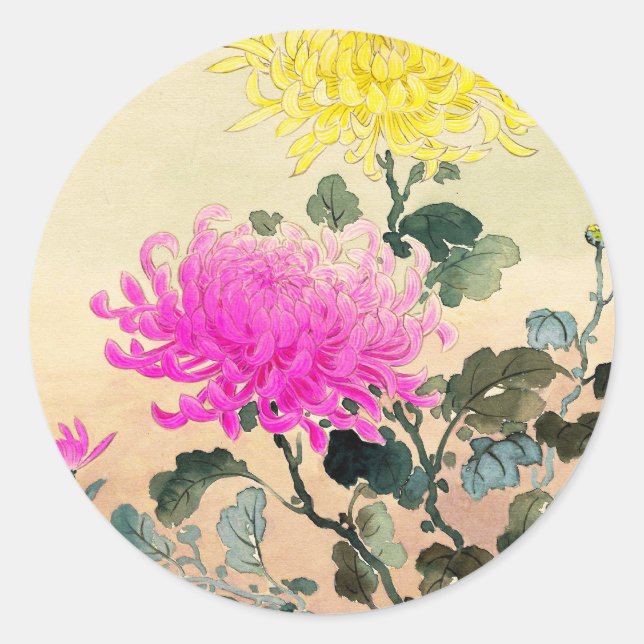 Koitsu Tsuchiya Chrysanthemum japanese flowers art Classic Round Sticker (Front)