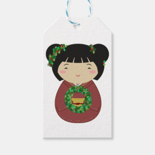 Kokeshi Christmas Wreath Gift Tags