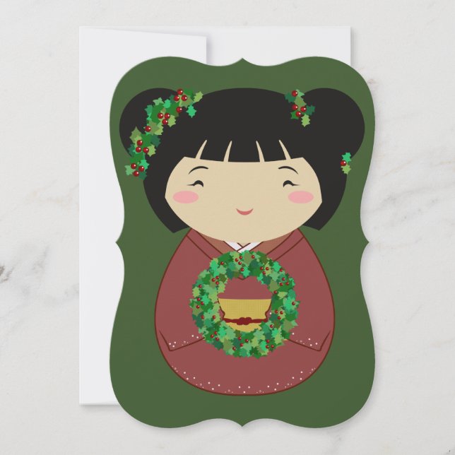 Kokeshi Christmas Wreath Invitation (Front)