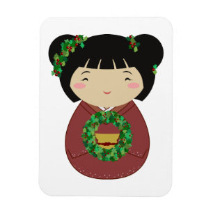 Kokeshi Christmas Wreath Magnet