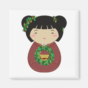 Kokeshi Christmas Wreath Magnet