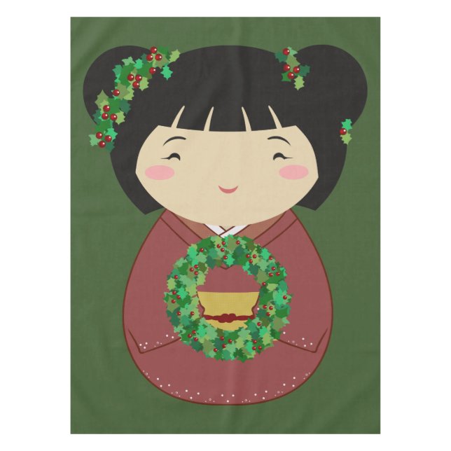 Kokeshi Christmas Wreath Tablecloth (Front)