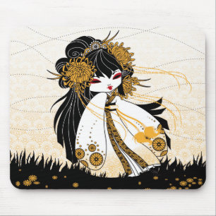 kokeshi chrysanthemum mouse pad