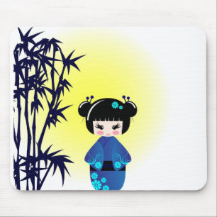 Kokeshi doll and bamboo mouse pad