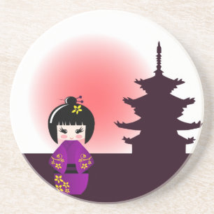 Kokeshi doll and japanese temple coasters