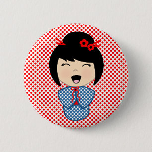 Kokeshi Doll Blue, 2¼ Inch Round Button