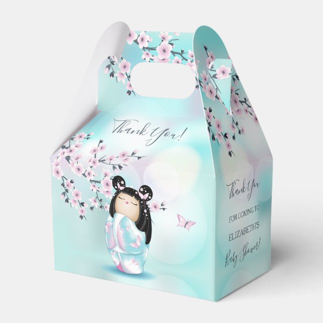 Kokeshi Doll Cherry Blossom | Girl Baby Shower  Favour Box (Front Side)