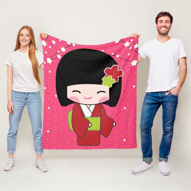 Kokeshi Doll fleece throw Blanket (In Situ)