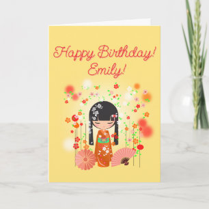 Kokeshi Doll Happy Birthday Card