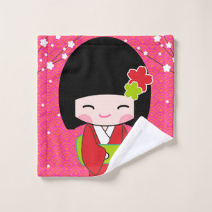 Kokeshi Doll kawaii Wash Cloth