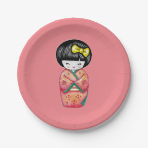 Kokeshi Doll - Kimono Geisha Girl Paper Plate