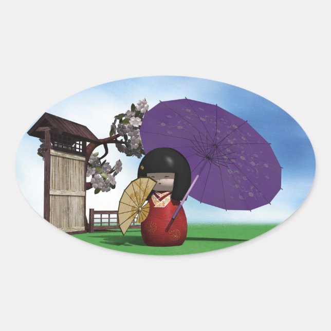 Kokeshi Doll Oval Sticker (Front)