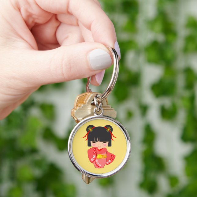 Kokeshi Doll Pink Kimono Key Ring (Hand)