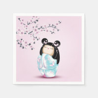 Kokeshi Doll Pink Turquoise Girls Birthday