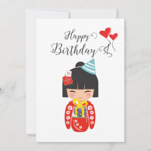 Kokeshi Doll Red Happy Birthday Card