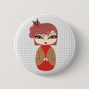 Kokeshi Doll Red Standard, 2¼ Inch Round Button