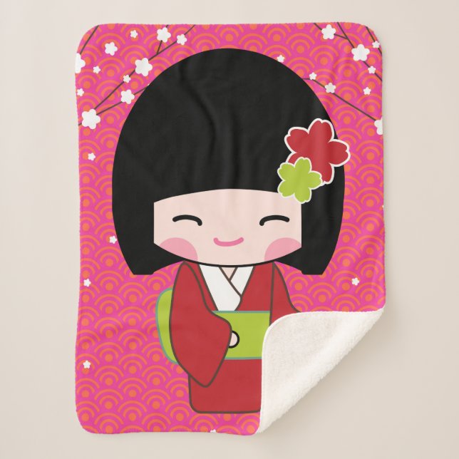 Kokeshi Doll sherpa baby Blanket (Front)
