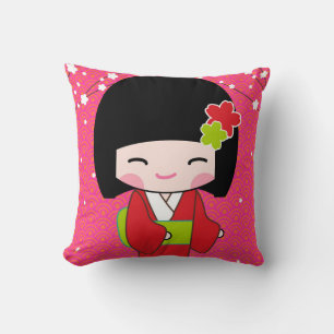 Kokeshi Doll Throw Pillow