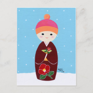 Kokeshi Doll with Camellia Postcard