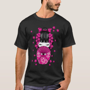 Kokeshi Doll with Japanese Cherry Blossom Flowers T-Shirt