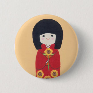 Kokeshi Doll with Sunflower 6 Cm Round Badge