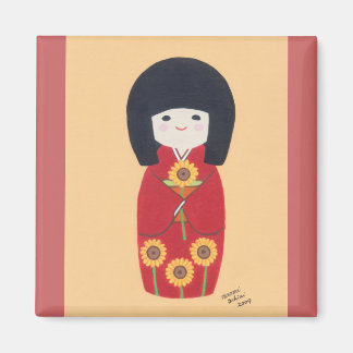 Kokeshi Doll with sunflower Magnet