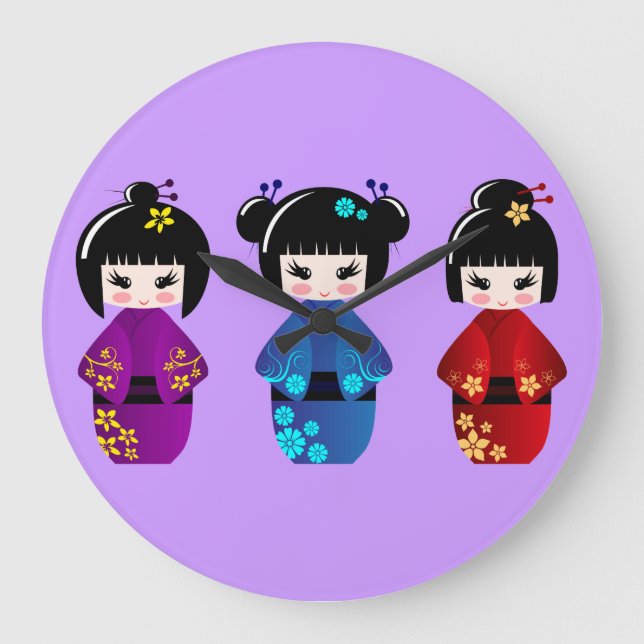 Kokeshi dolls wall clock (Front)