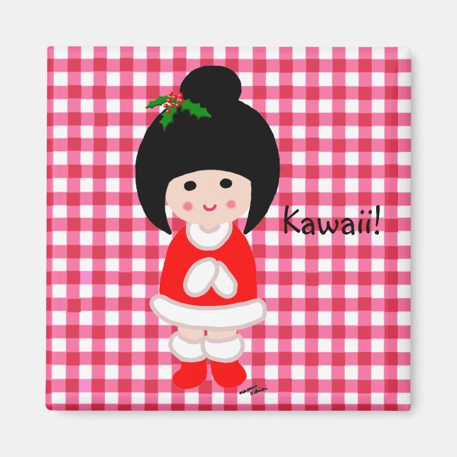 Kokeshi Girl Christmas Magnet (Front)