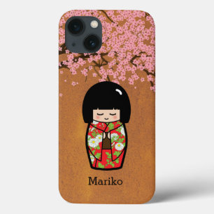 Kokeshi Japanese Doll in Red Kimono with Sakura iPhone 13 Case