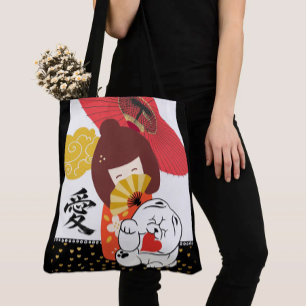 KOKESHI LOVE Chow dog heart Tote Bag