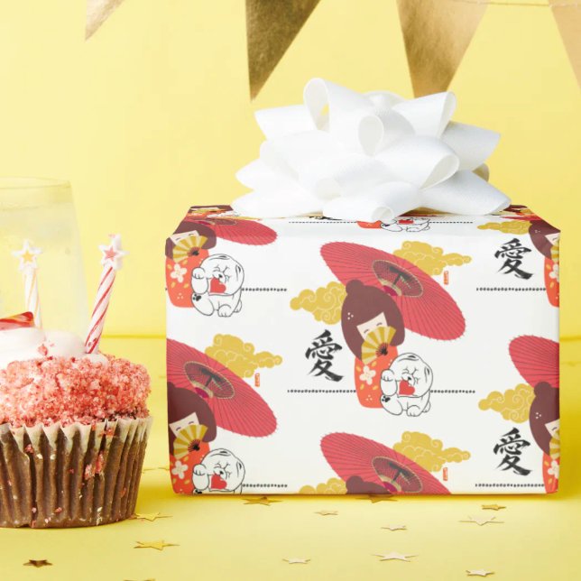 KOKESHI LOVE  Chow Valentine  Wrapping Paper (Creator Uploaded)