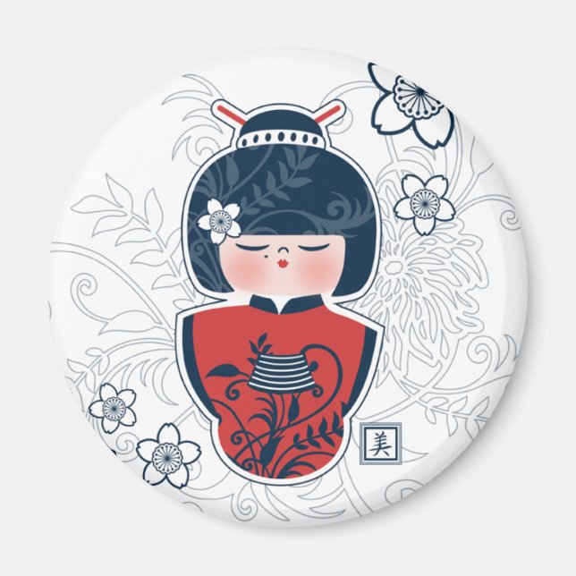 kokeshi navy white red magnet (Front)