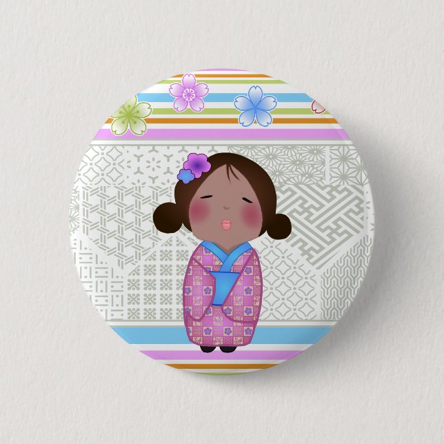 kokeshi sakura 6 cm round badge (Front)