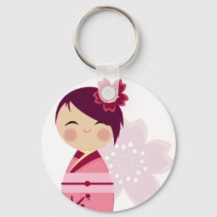 Kokeshi Sakura Close Up Keychain