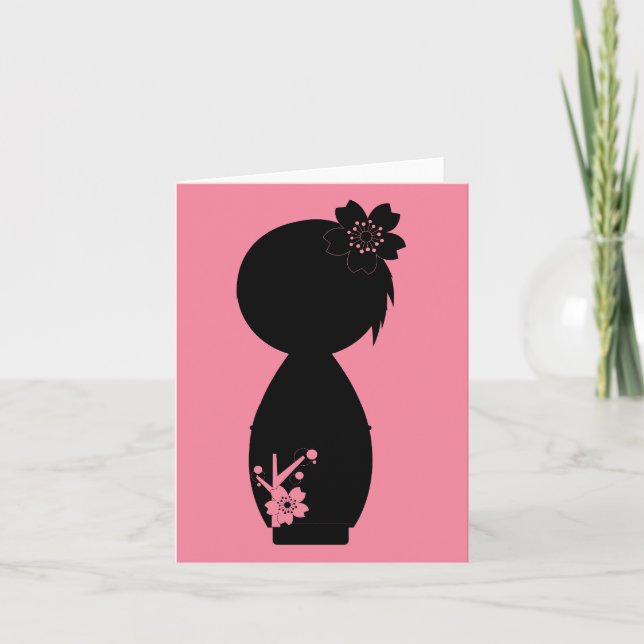 Kokeshi Sakura Silhouette Note Card (Front)