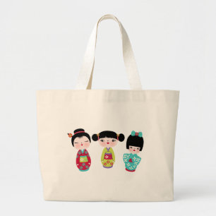kokeshi trio large tote bag