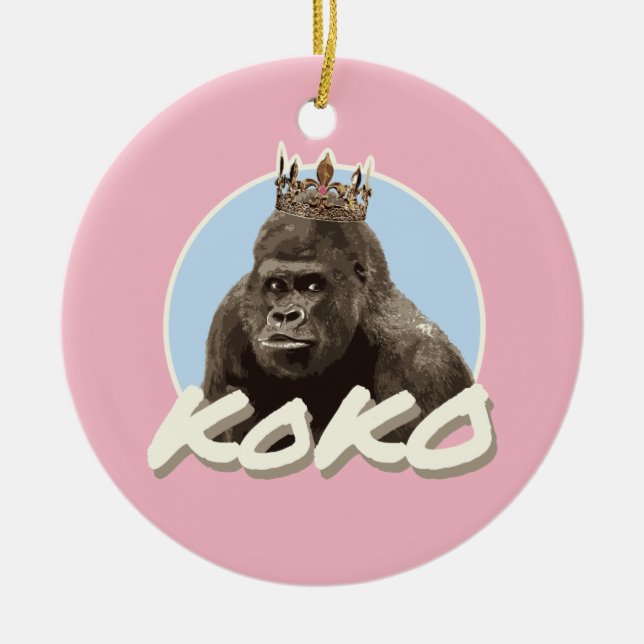 Koko The Gorilla Wearing Crown Ceramic Tree Decoration (Front)