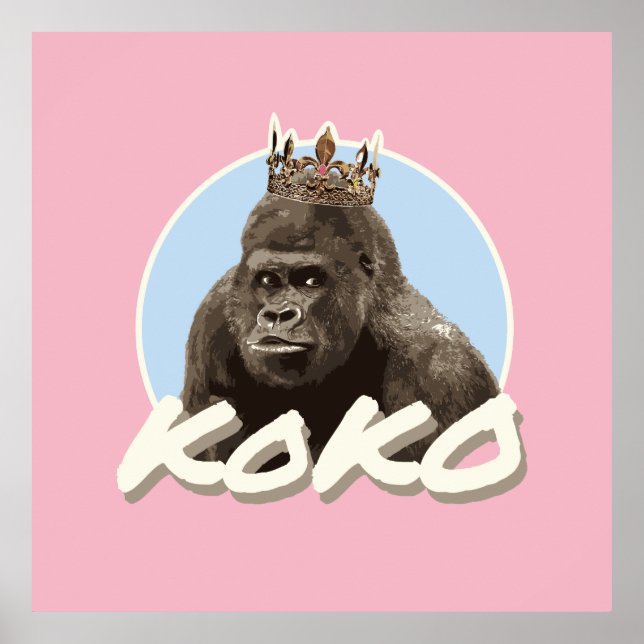 Koko The Gorilla Wearing Crown Poster (Front)