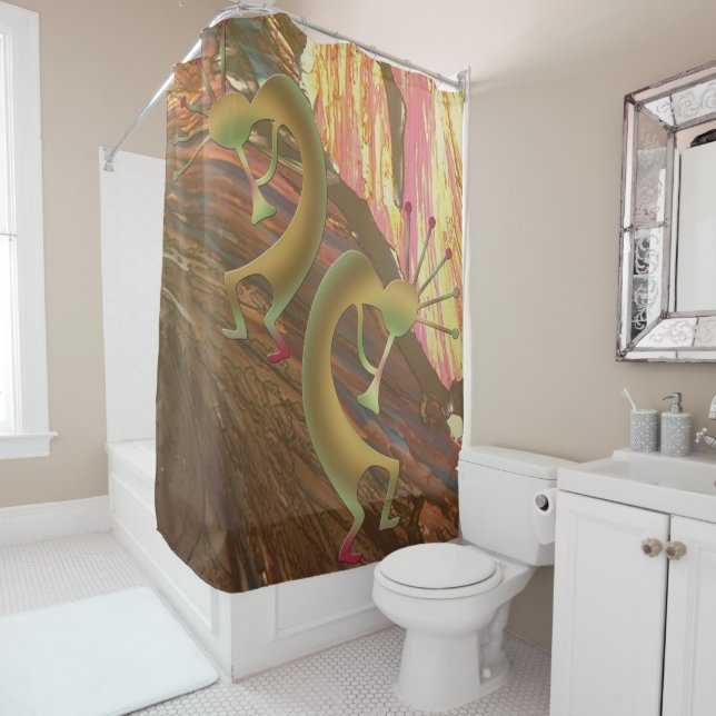 Kokopelli Abstract Jam Session Shower Curtain (In Situ)