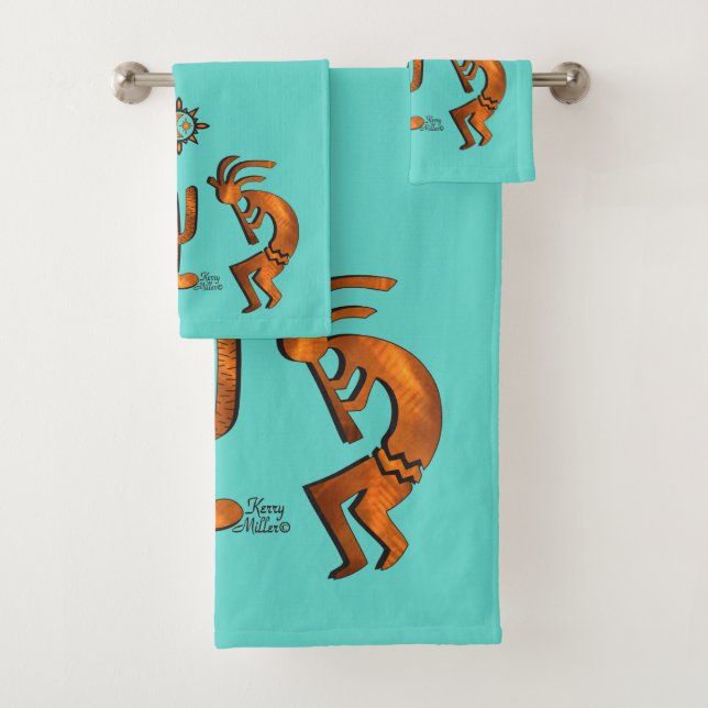 Kokopelli And Cactus Bath Towel Set (Insitu)