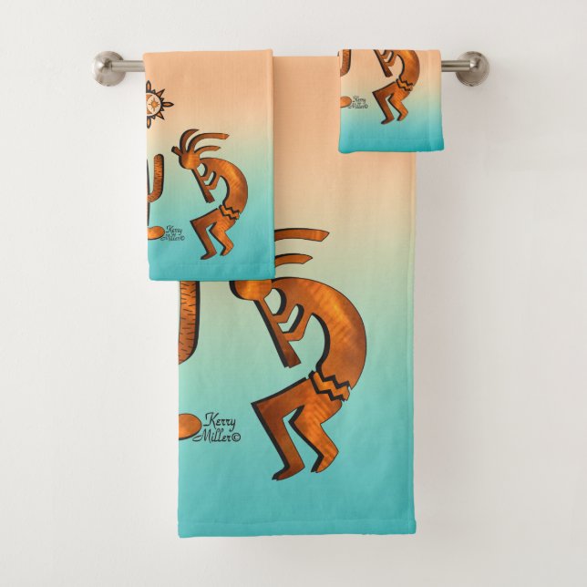 Kokopelli And Cactus Bath Towel Set (Insitu)