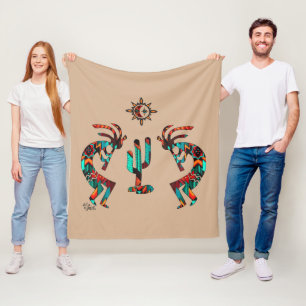 Kokopelli And Cactus Fleece Blanket